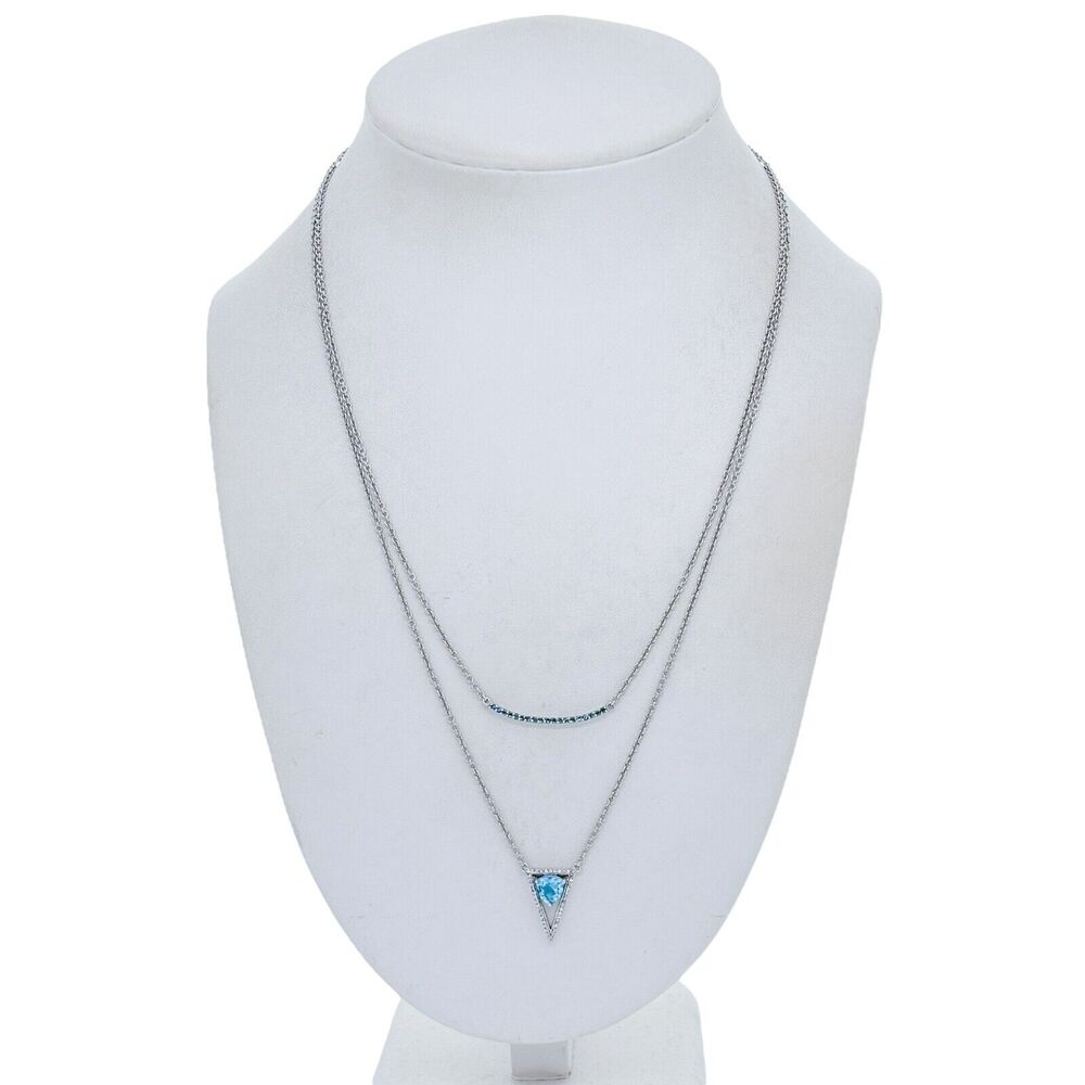 Vintage Sterling Silver Topaz Spinel Cubic Zirconia Necklace 17.5"